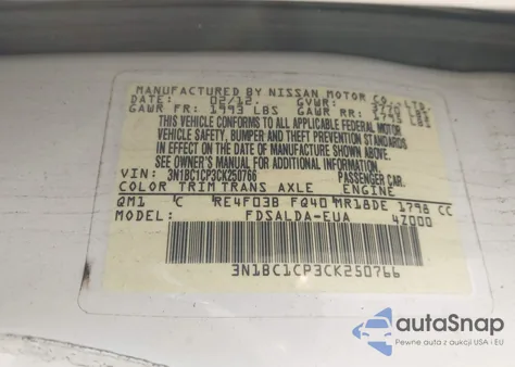 2012 Nissan Versa 1.8 S z USA, uszkodzony, nr VIN 3N1BC1CP3CK250766